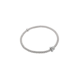 FOPE flex'it 18ct white gold Prima bracelet with 3 pave set diamond white gold rondels