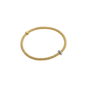 FOPE Prima 18ct yellow gold bracelet with a single pave set diamond cuff set in 18ct white gold