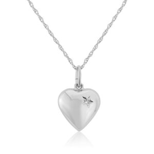 9ct White Gold Diamond Puff Heart Pendant Necklace