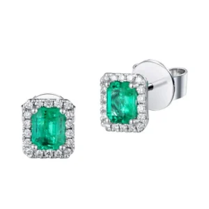 Emerald and Diamond 18ct white gold stud earrings