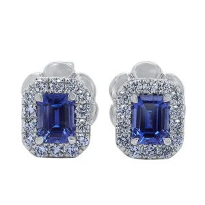 Sapphire and Diamond 18ct white gold stud earrings